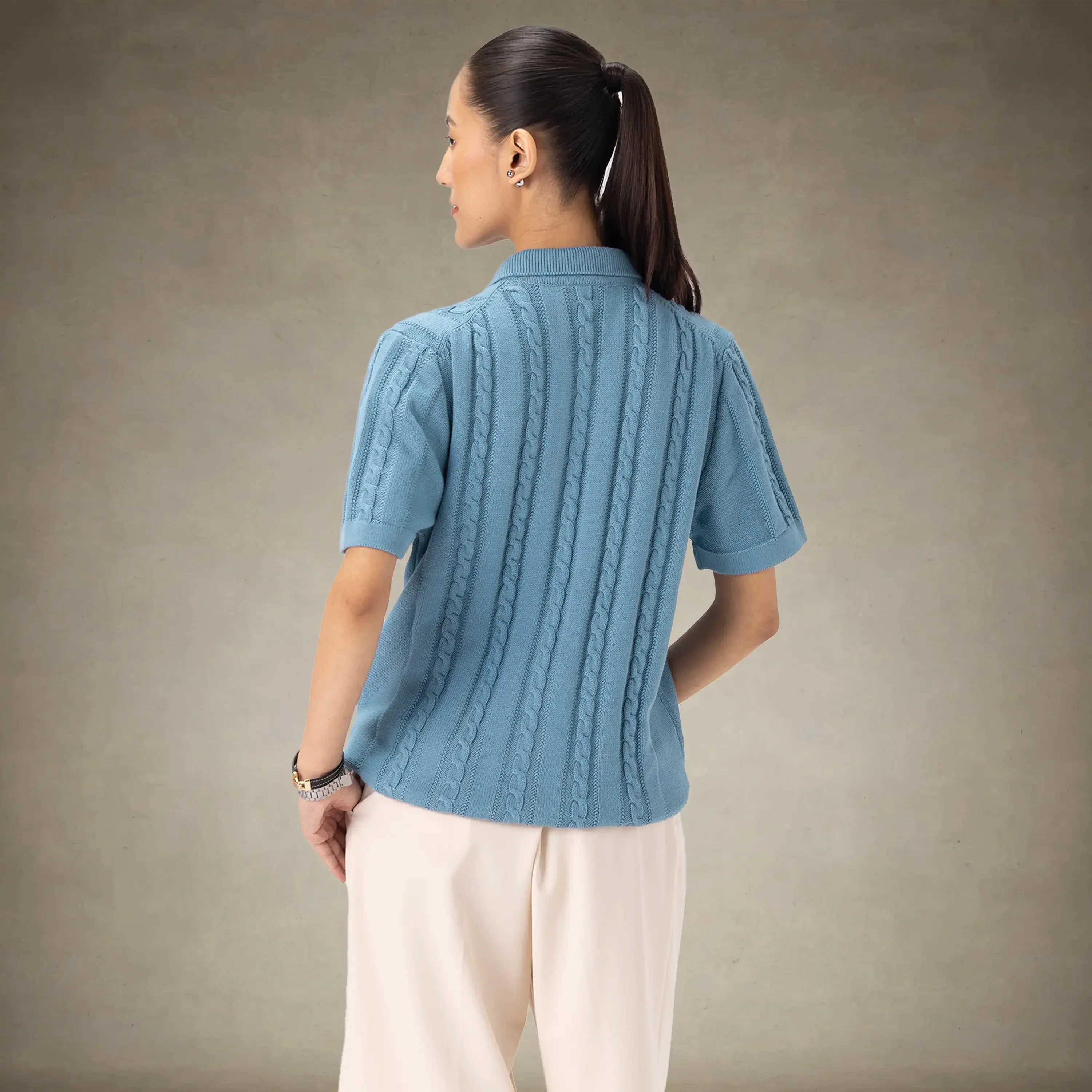 Women's JC Polo Cable Sweater - Image 9