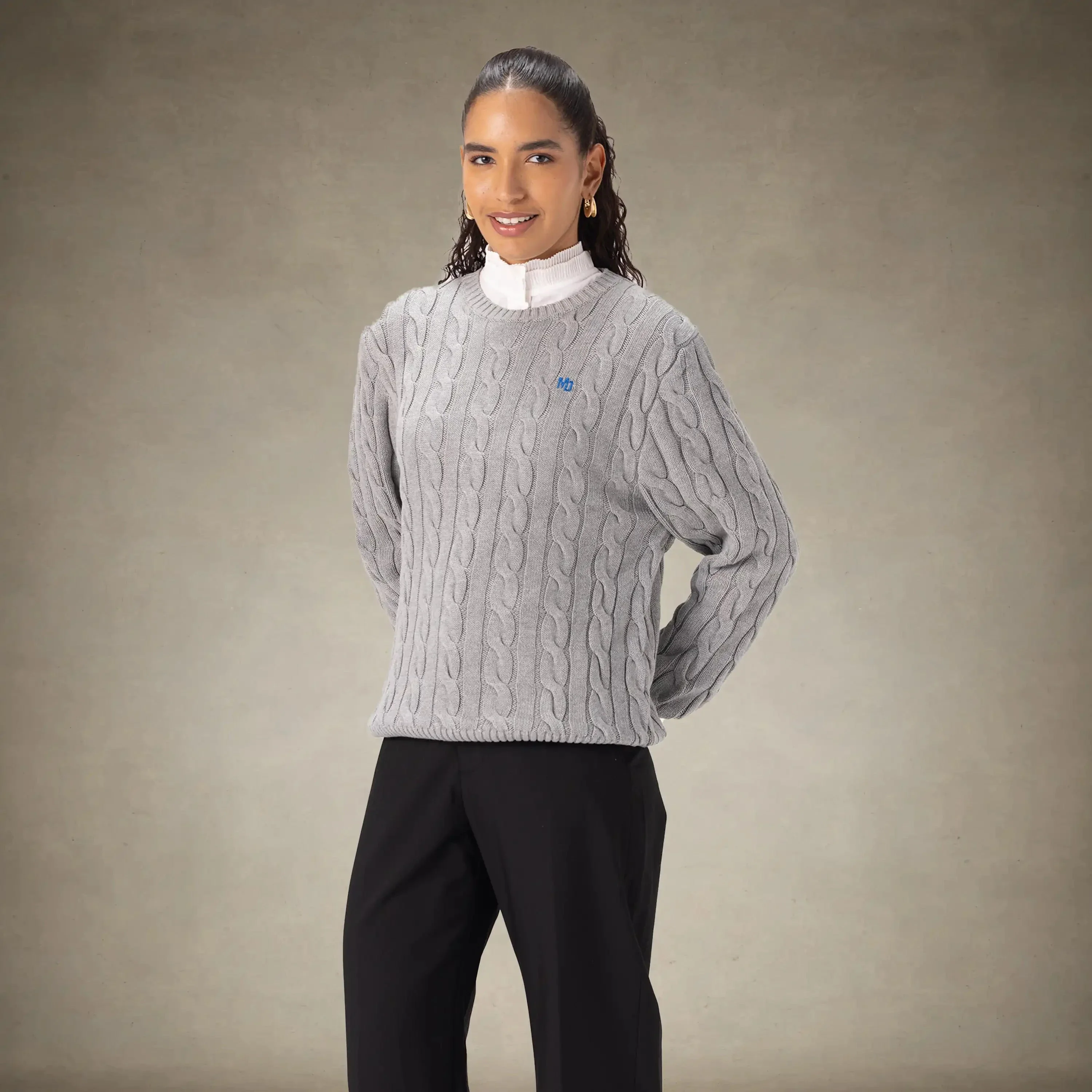 Women's Crew Neck Cable Sweater - Image 13