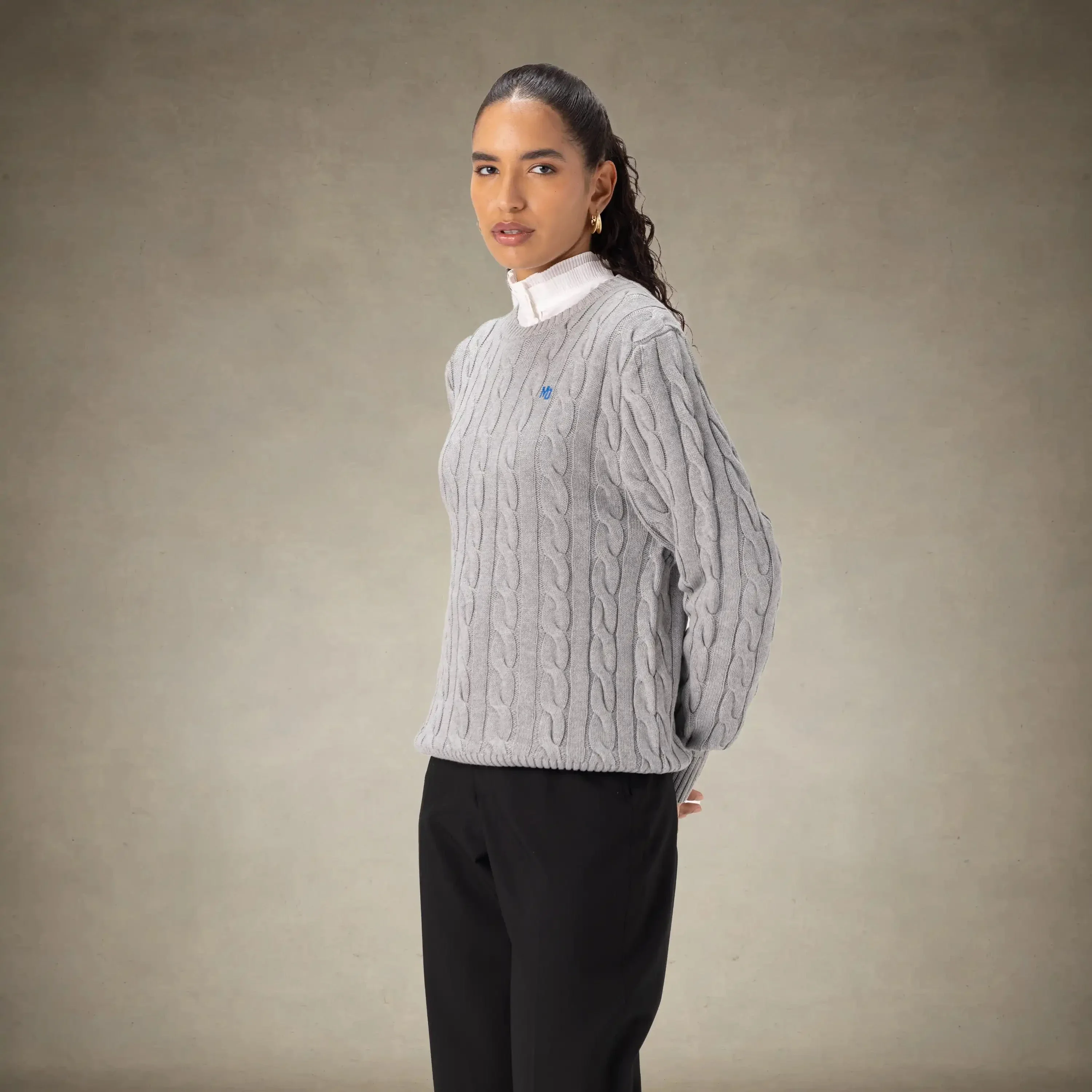 Women's Crew Neck Cable Sweater - Image 14