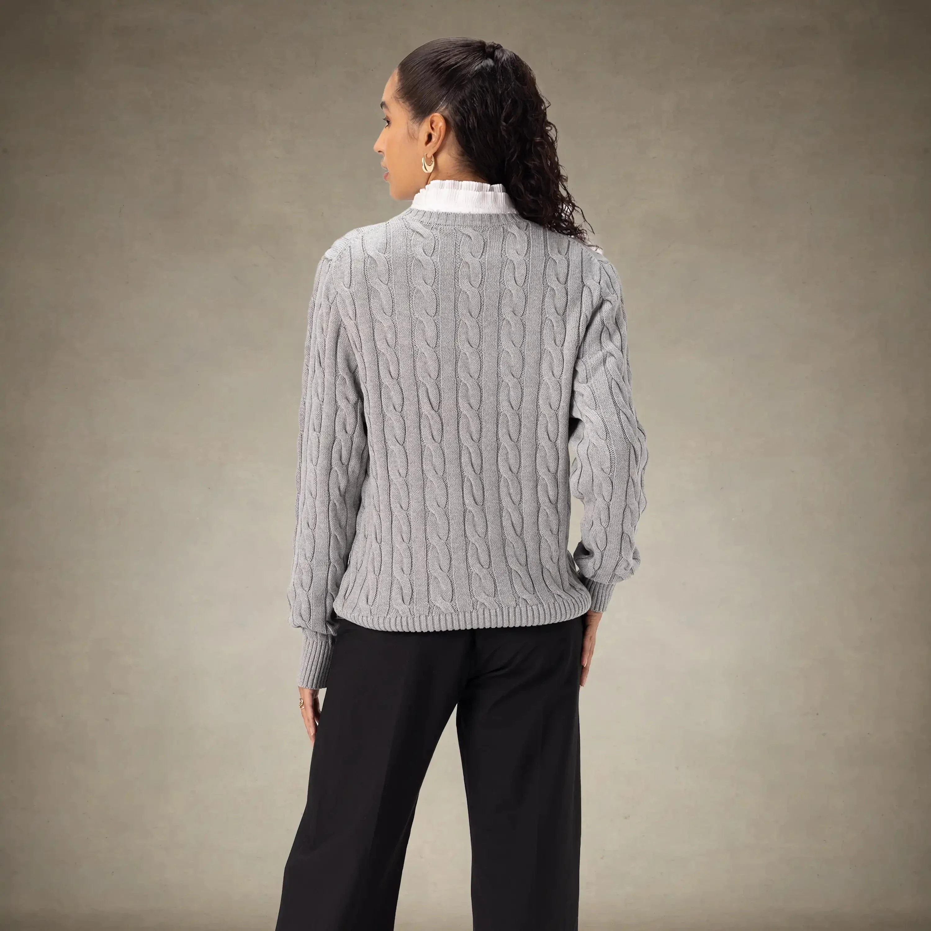 Women's Crew Neck Cable Sweater - Image 15
