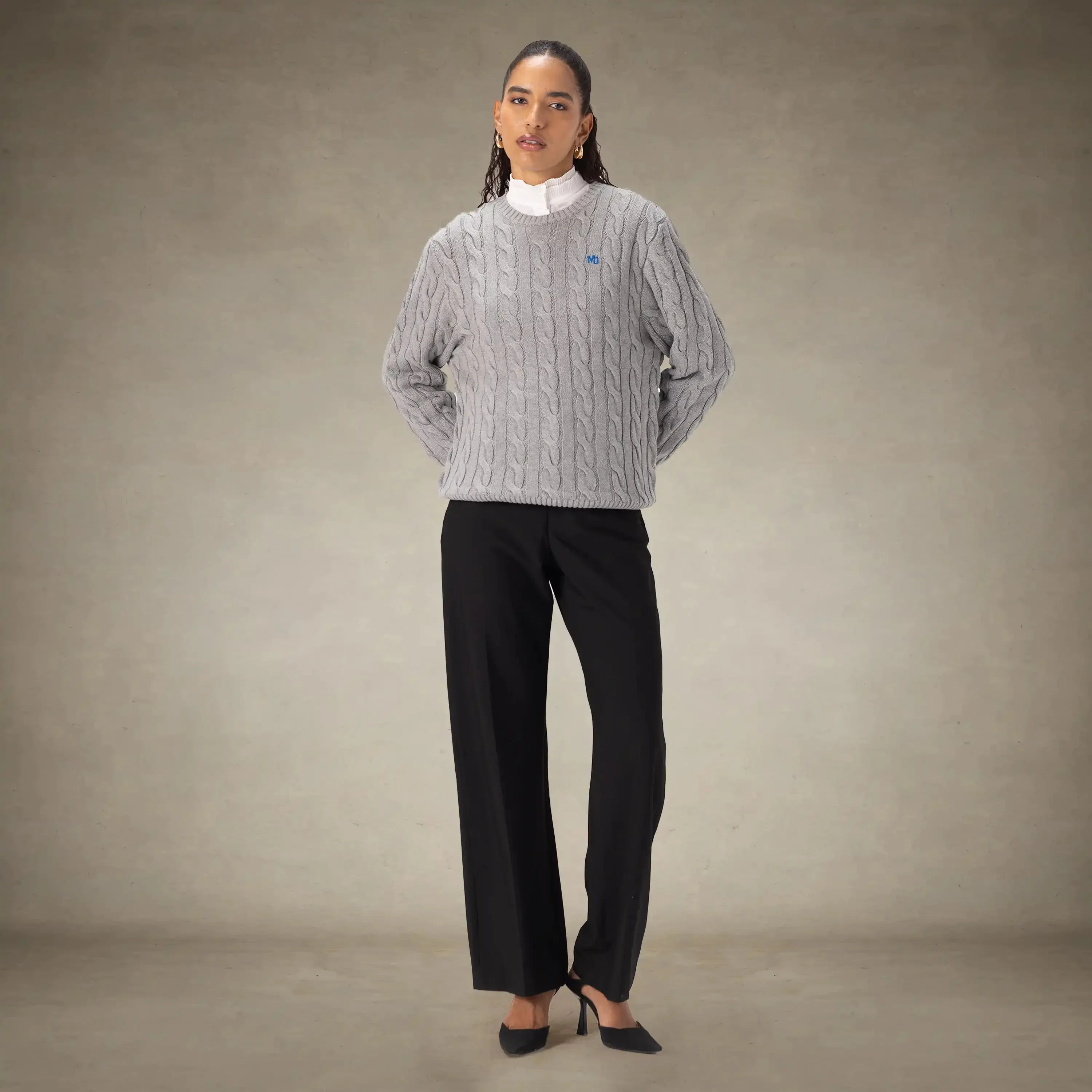 Women's Crew Neck Cable Sweater - Image 16