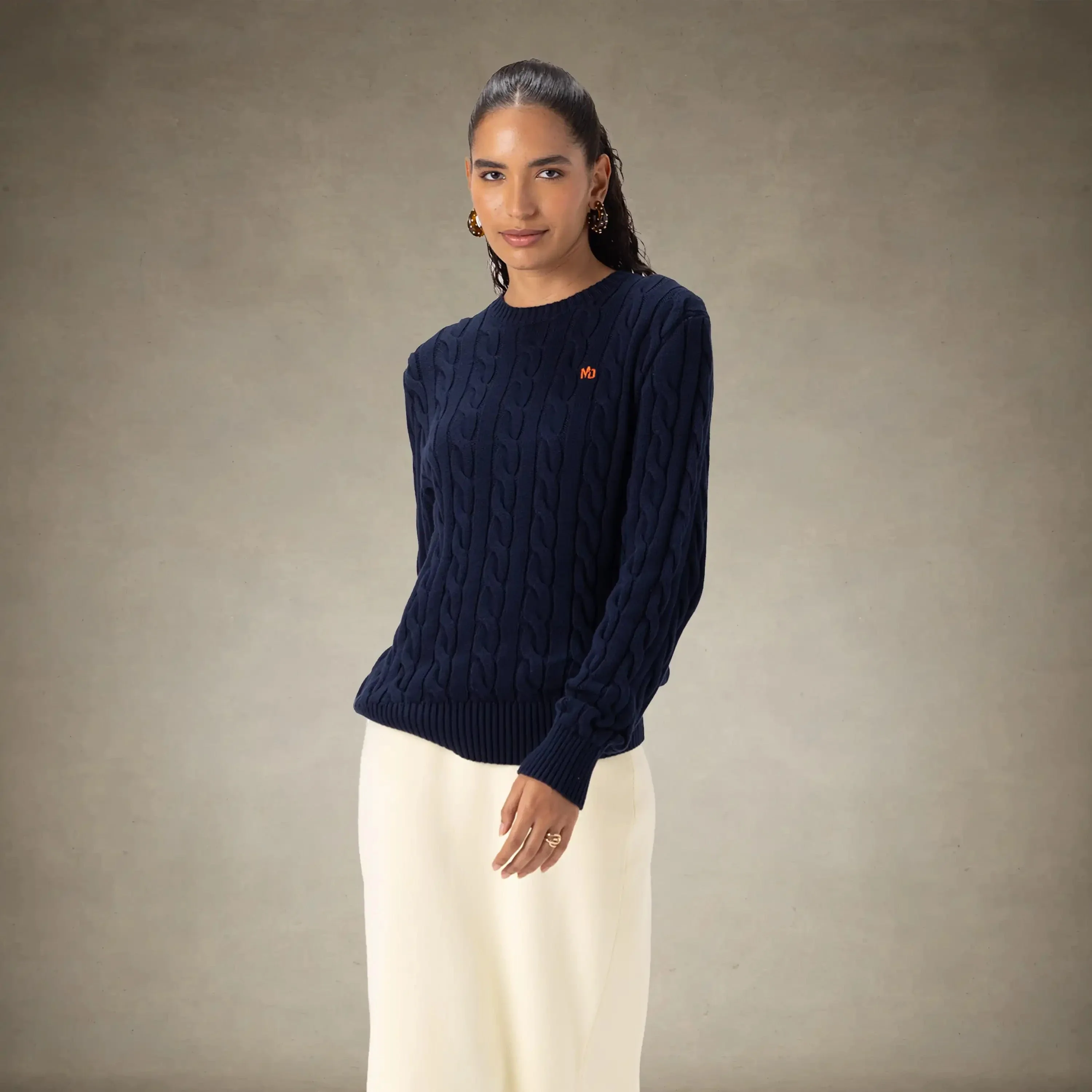 Women's Crew Neck Cable Sweater - Image 19