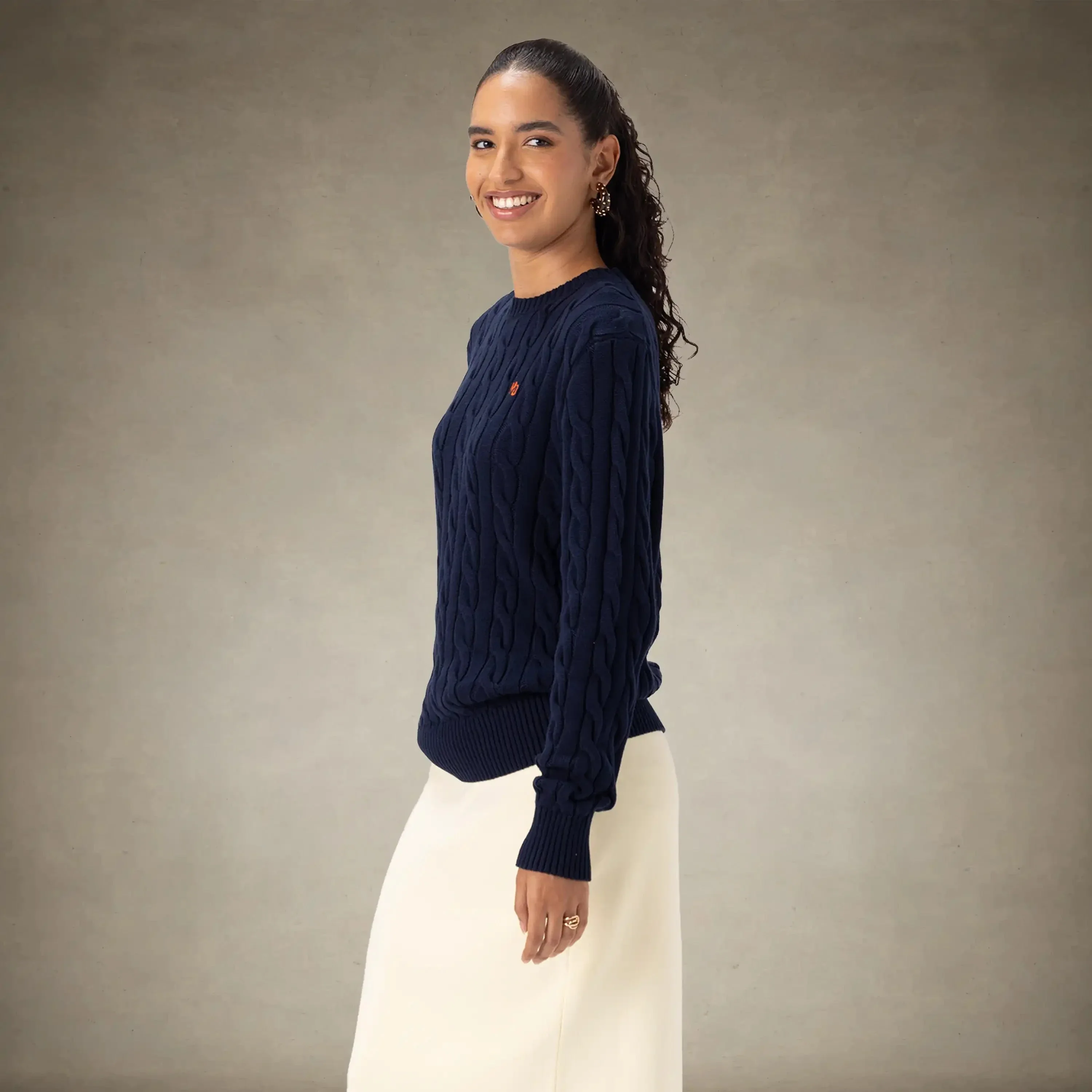 Women's Crew Neck Cable Sweater - Image 20