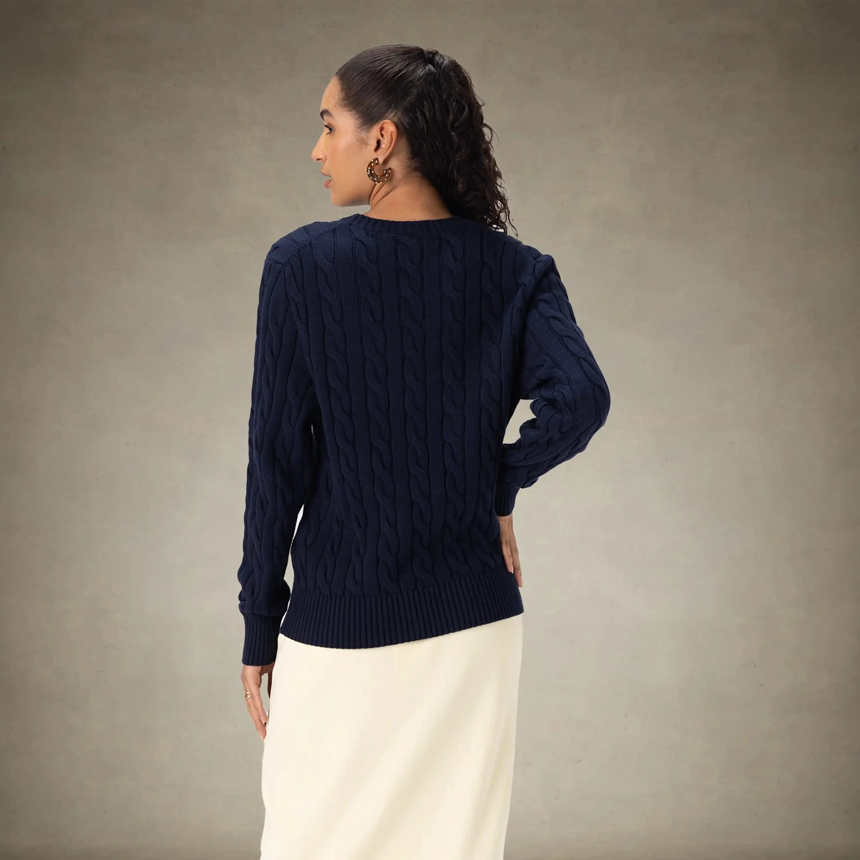 Women's Crew Neck Cable Sweater - Image 21