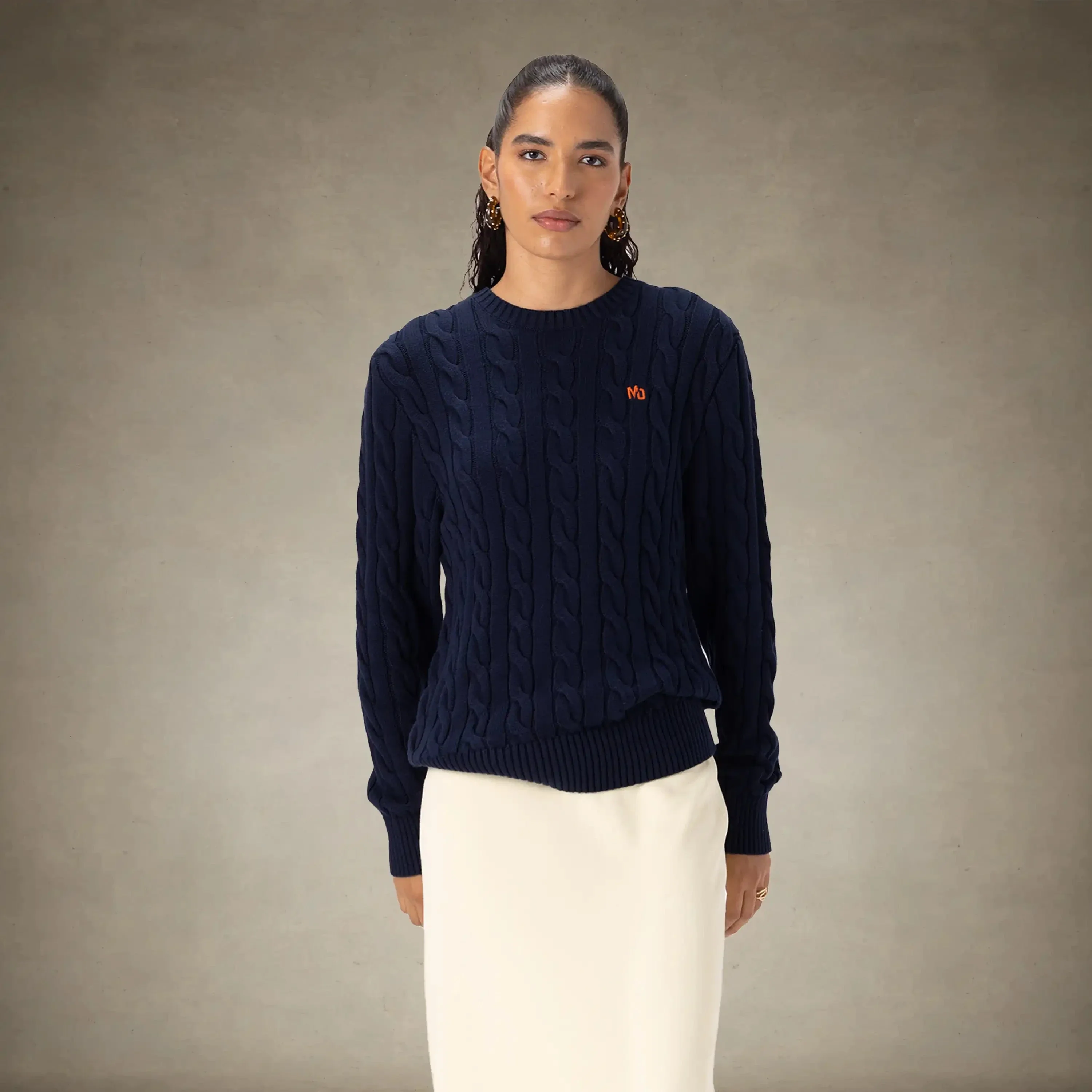 Women's Crew Neck Cable Sweater - Image 3