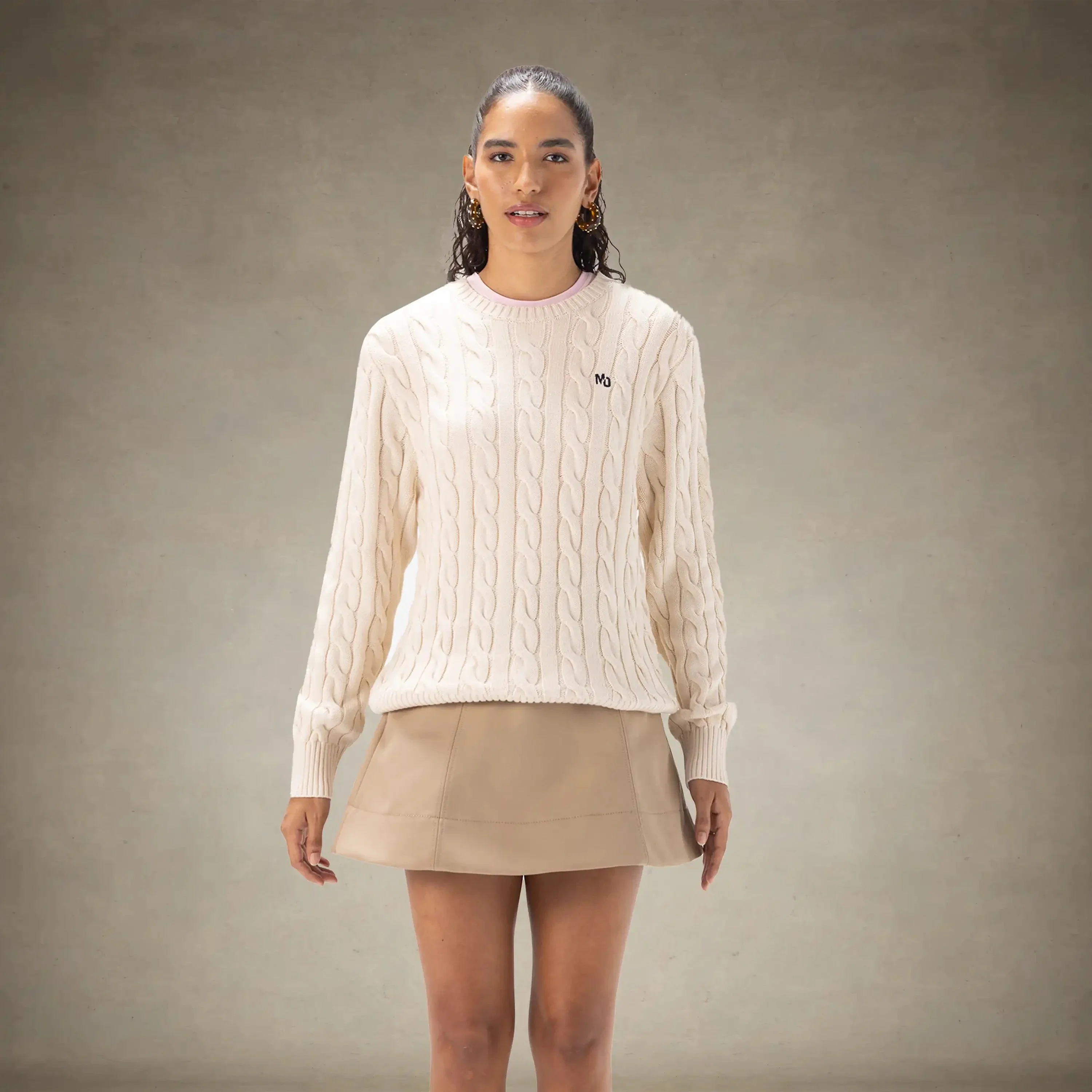 Women's Crew Neck Cable Sweater - Image 5