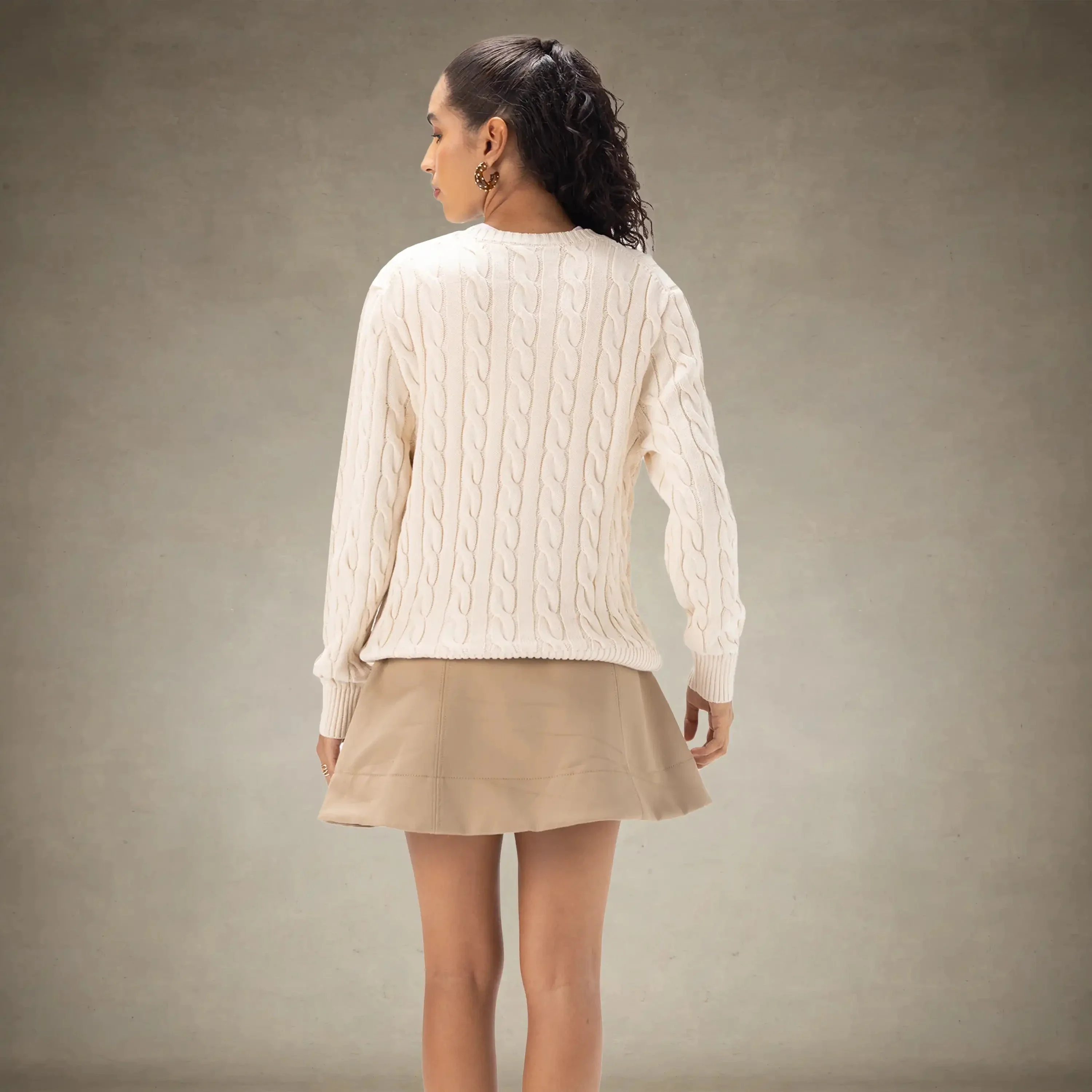 Women's Crew Neck Cable Sweater - Image 9