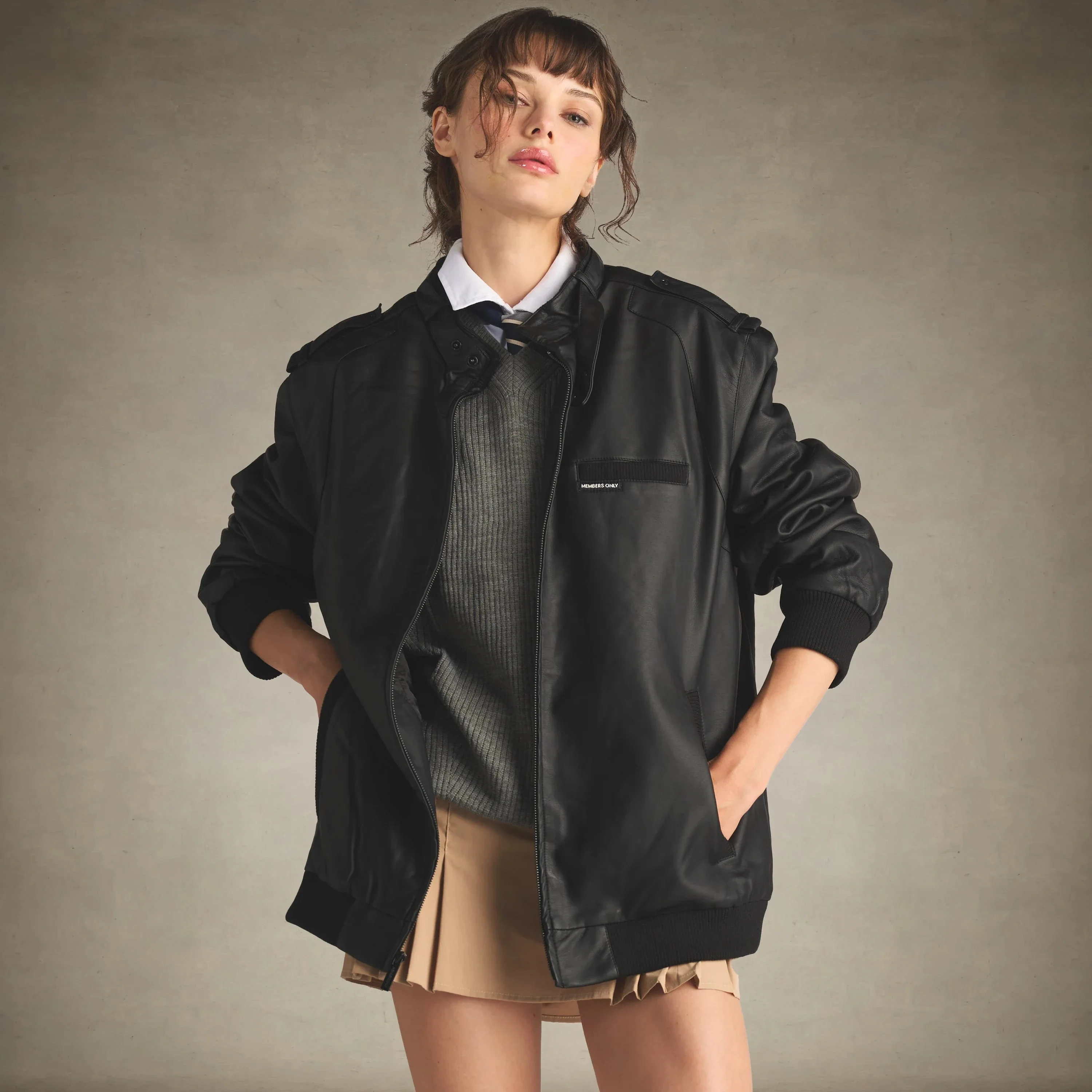 Women's Faux Leather Iconic Racer Oversized Jacket - Image 15