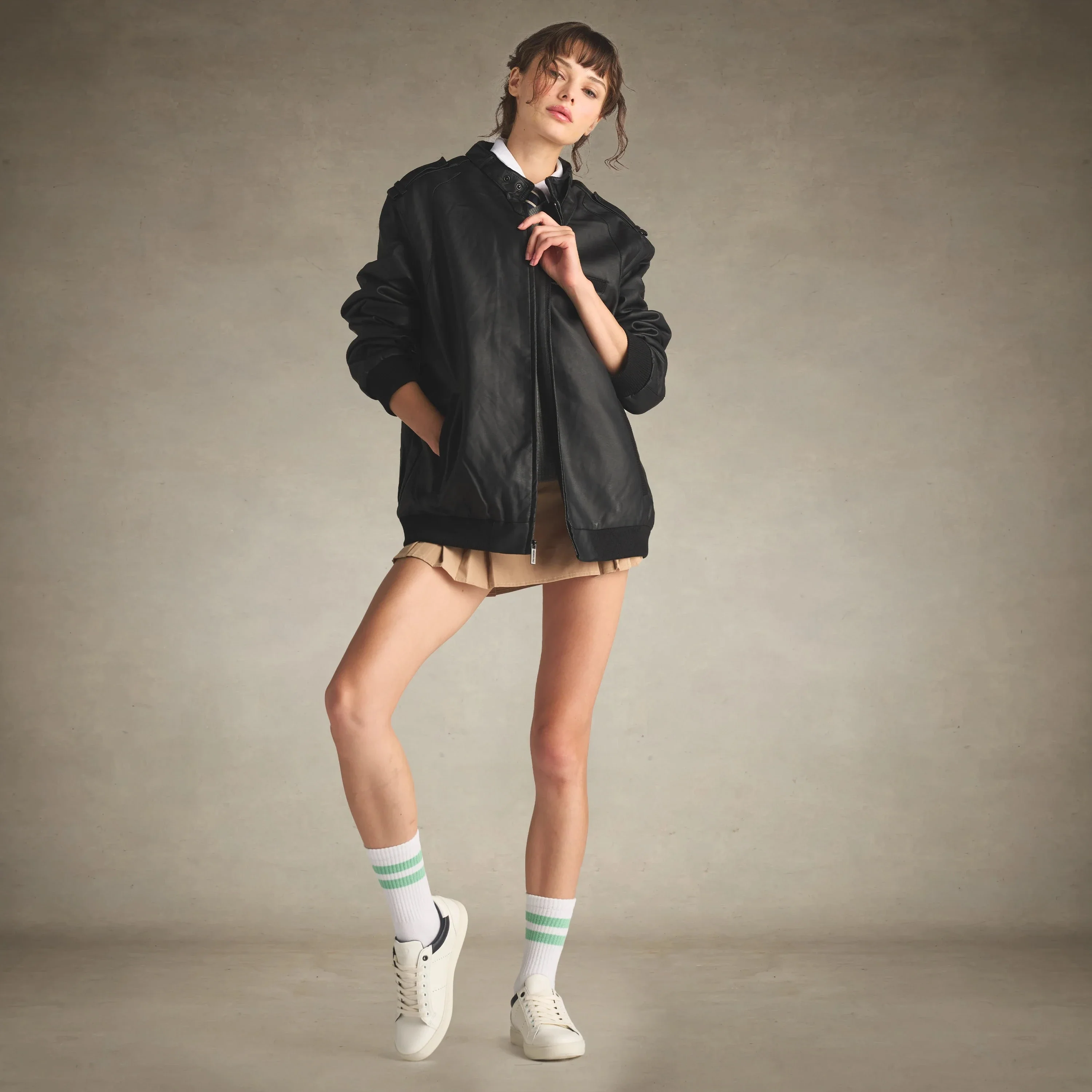 Women's Faux Leather Iconic Racer Oversized Jacket - Image 19