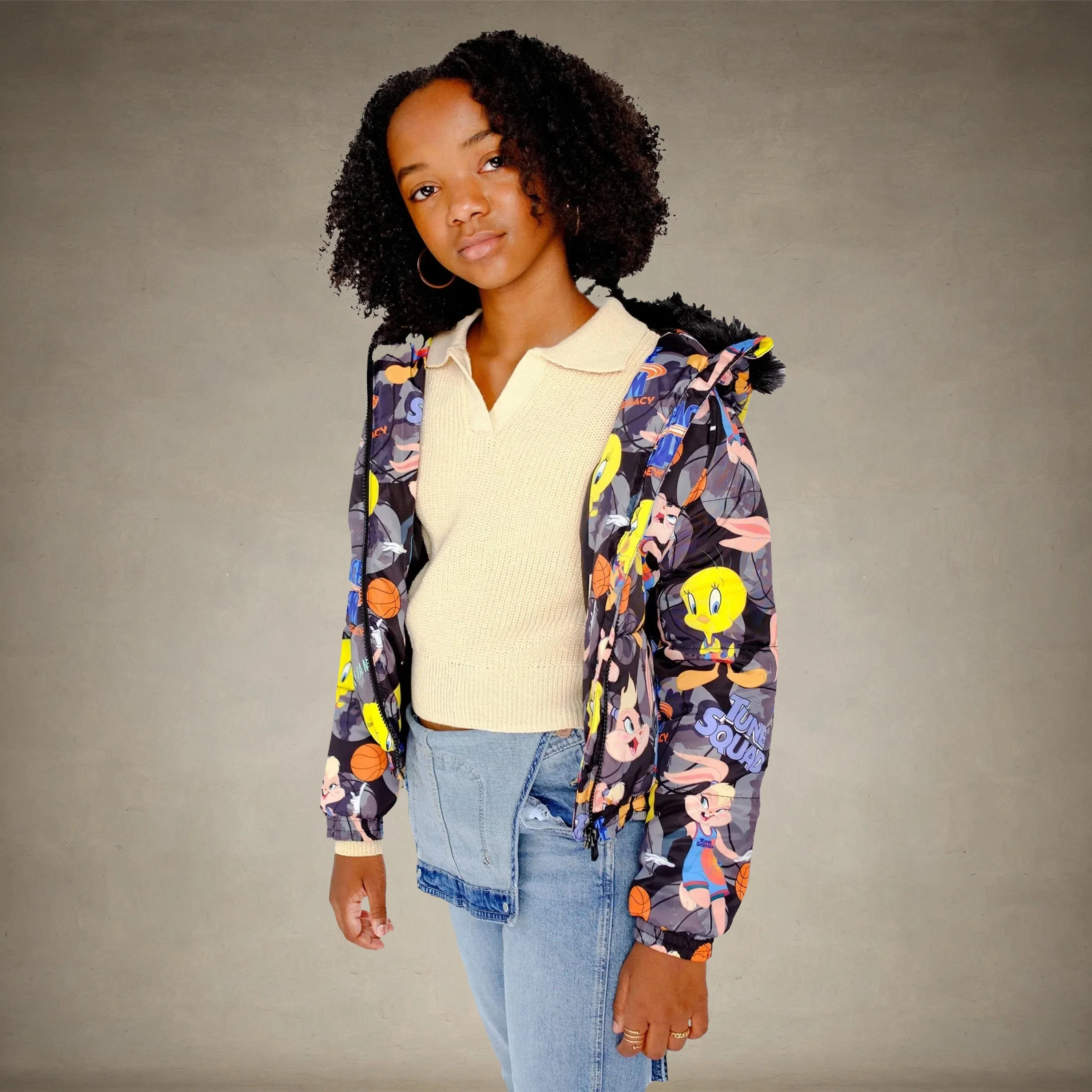 Girl's Heavy Quilted Puffer in New Looney Mash Jacket - FINAL SALE - Image 4