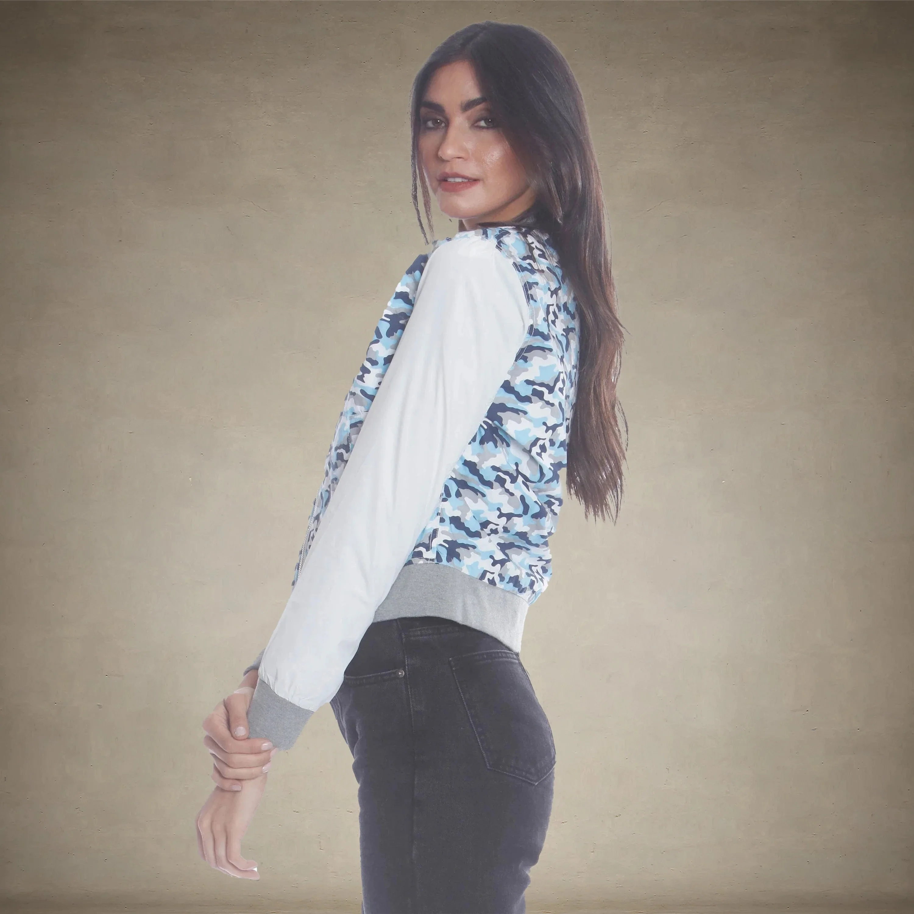 Women's Camouflage Baseball Jacket with Nylon Sleeves - FINAL SALE - Image 3