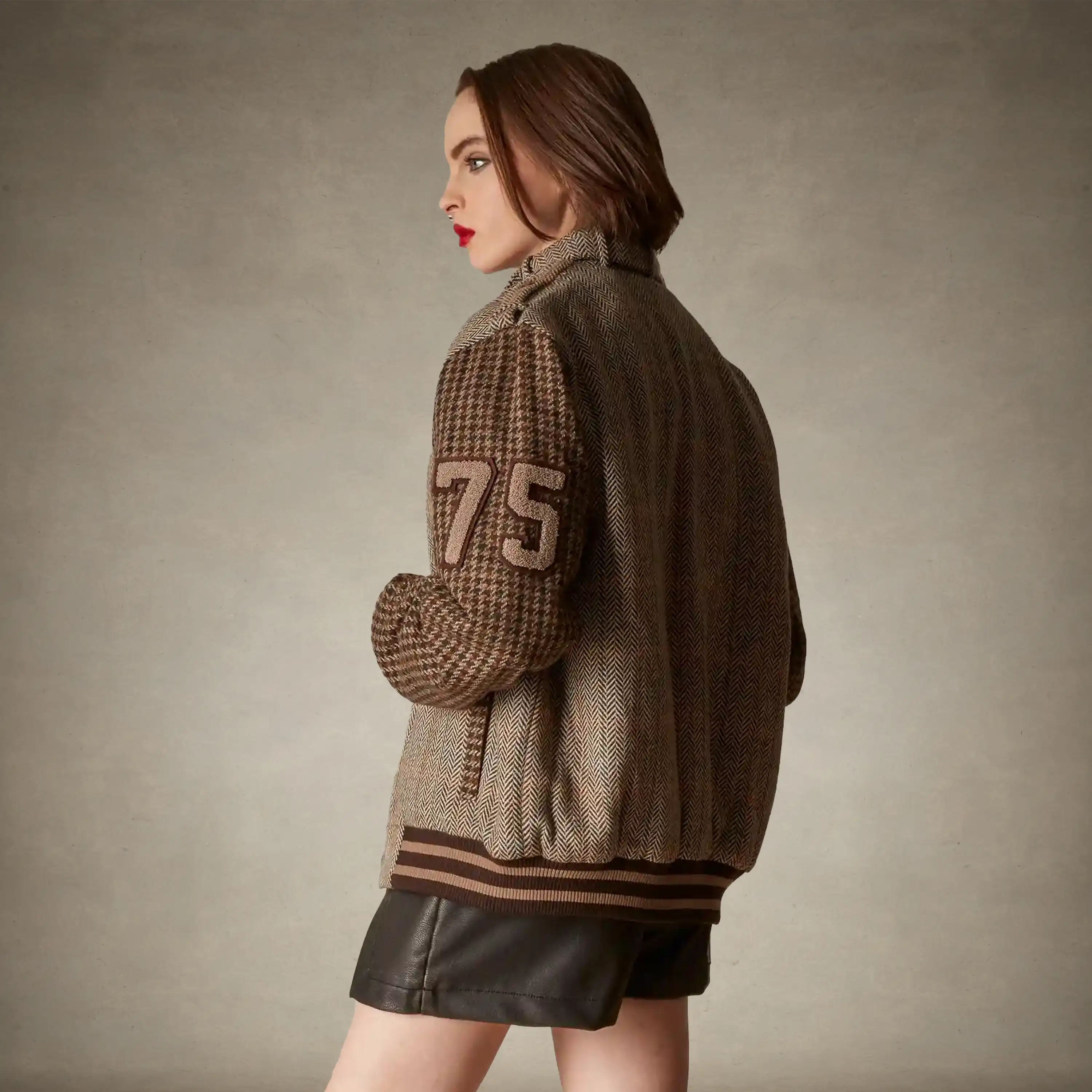 Women's Oversized Tweed Varsity Jacket - Image 3