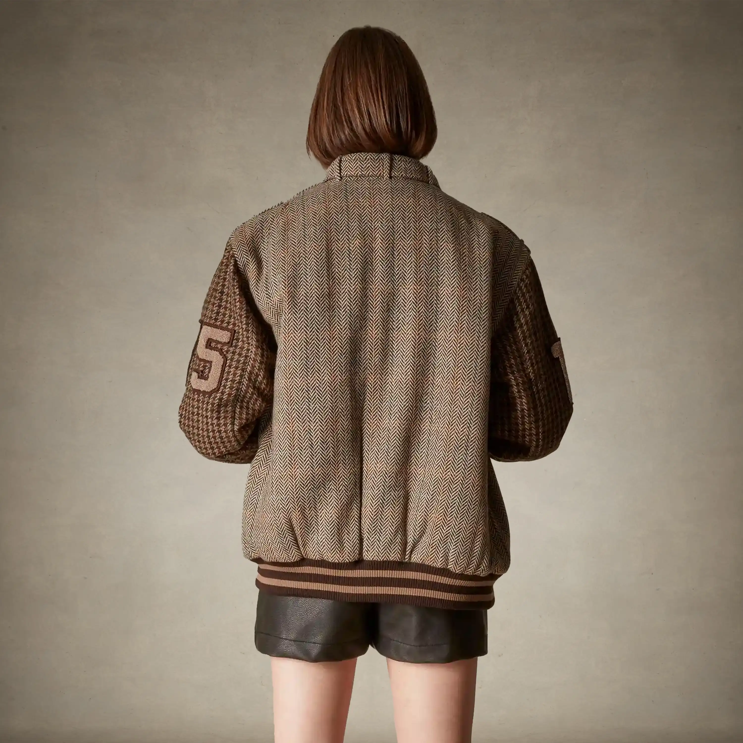 Women's Oversized Tweed Varsity Jacket - Image 4