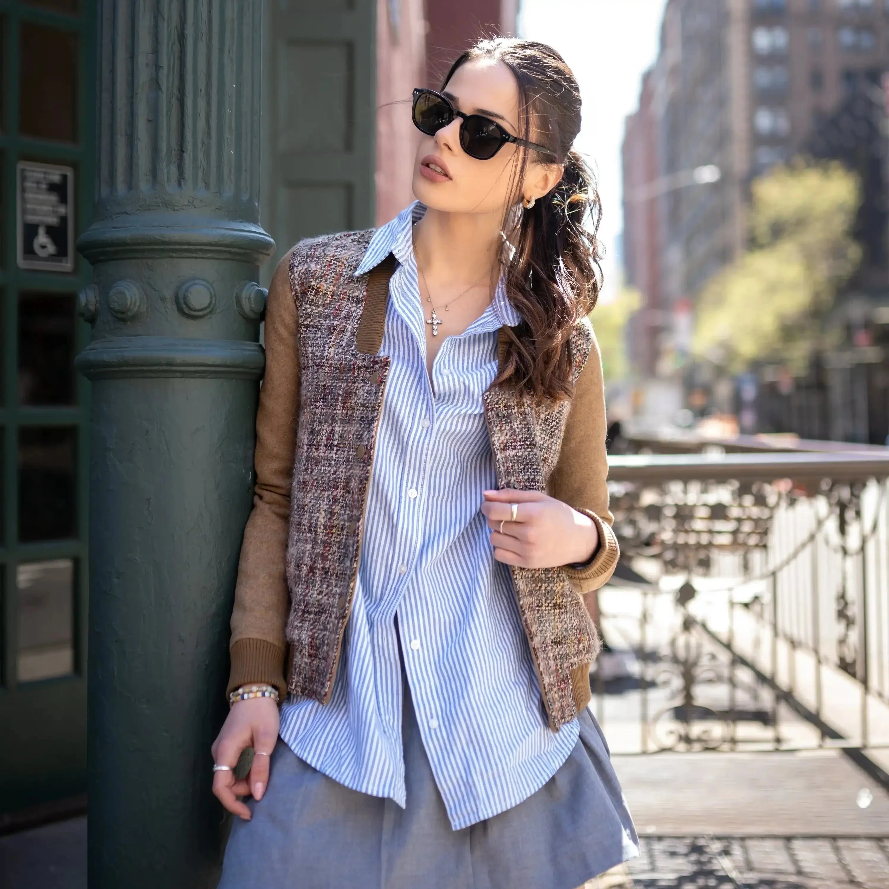 Women's Updated Tweed Varsity Jacket with Contrast Sleeve - FINAL SALE - Image 10