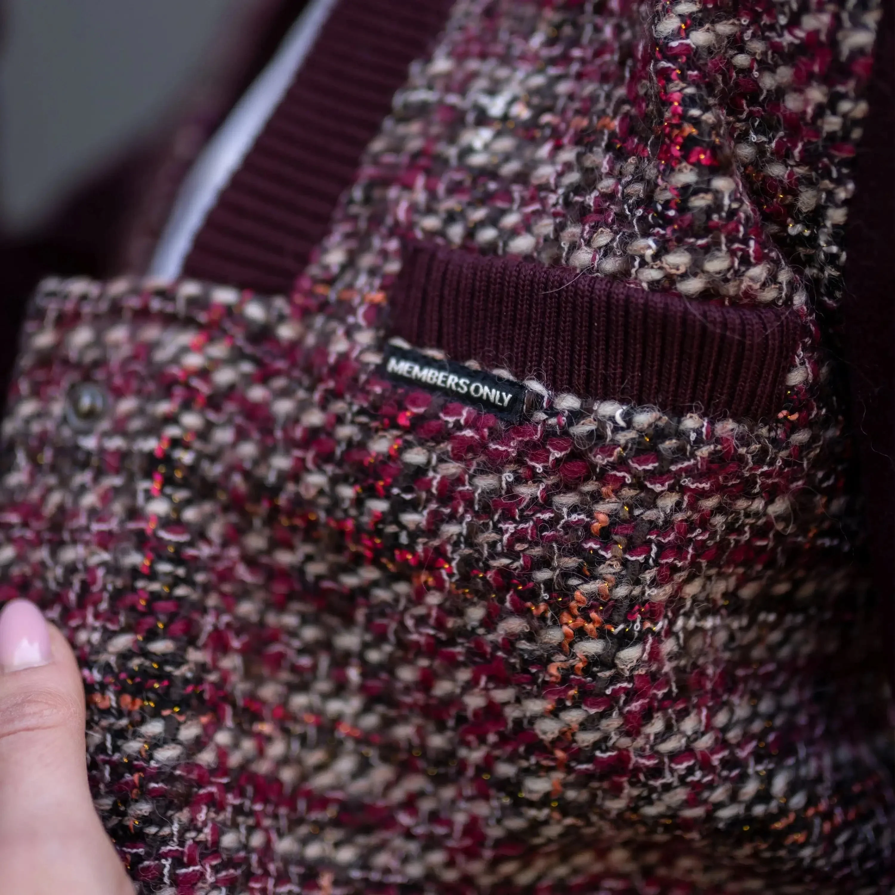 Women's Updated Tweed Varsity Jacket with Contrast Sleeve - FINAL SALE - Image 4